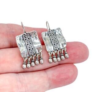 Vintage Sterling Silver 925 Tribal Inspired with Floral Motif Dangle Earrings